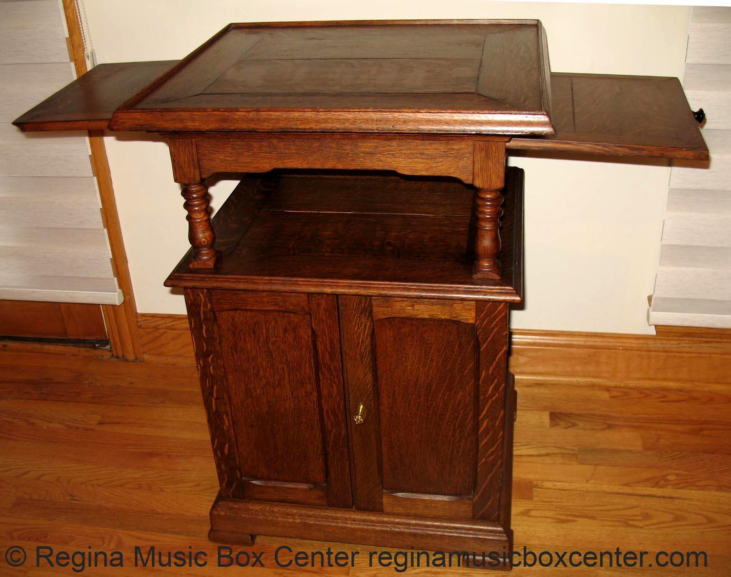 Regina Music Box Center ORNATE DELUXE REGINA 151/2\" OAK DISC STORAGE